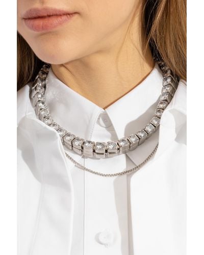 Jil Sander Necklace With Cubic Zirconia, - White