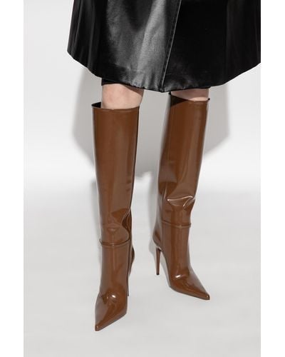 Saint Laurent Vendôme Buckled Glossed-leather Knee Boots - Brown