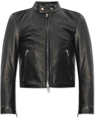 Balenciaga Cropped Leather Jacket, - Black