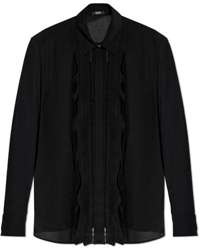 Versace Silk Shirt With Pleats - Black