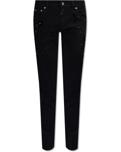 Dolce & Gabbana Rhinestone-Embellished Jeans - Black