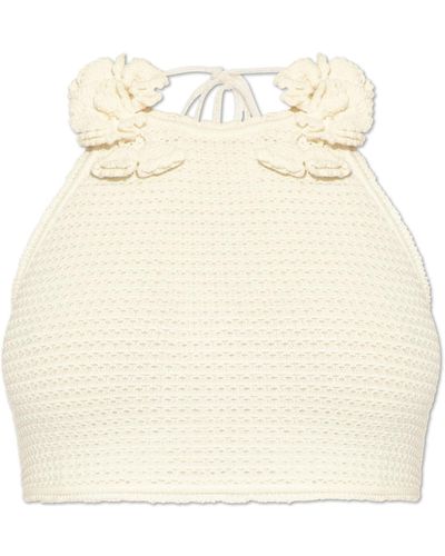 Self-Portrait Crochet Top With Open Back, - Natural