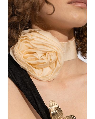 Blumarine Choker With A Rose-Shaped Brooch - Natural