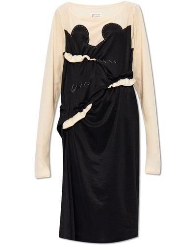 Maison Margiela Dress In Contrasting Fabrics, - Black