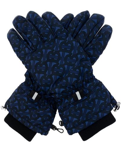Burberry Navy Blue Gloves With Logo