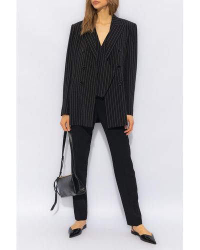 Ami Paris Double-breasted Blazer With Stripes, - Black
