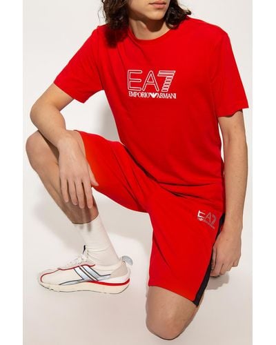 EA7 Sweat Shorts With Logo - Red