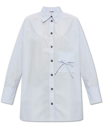 Ganni Shirt With Pocket, - White