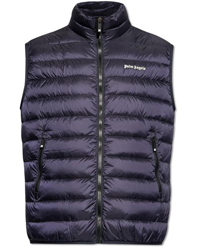 Palm Angels Quilted Vest With Logo, - Blue