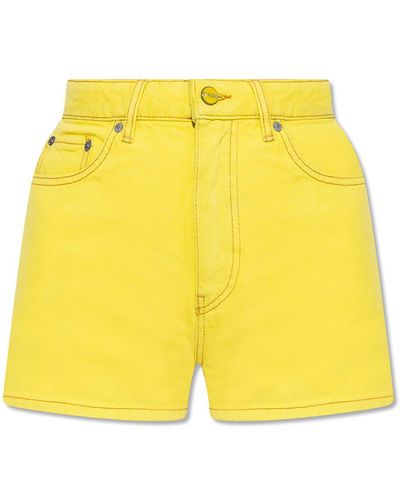 Ganni High-waisted Denim Shorts - Yellow