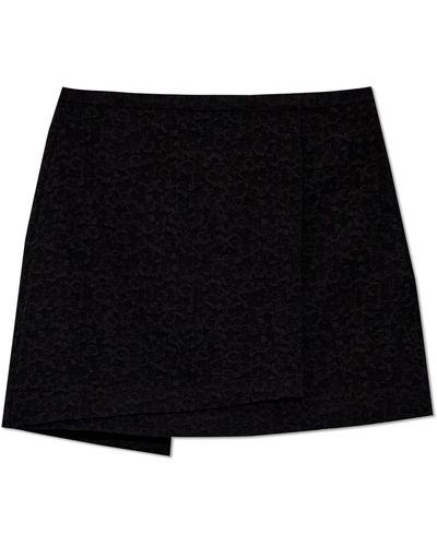 Ganni Mini Skirt With Jacquard Pattern, - Black