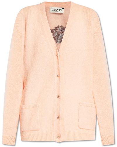 Lanvin Cardigan With Logo, - Pink