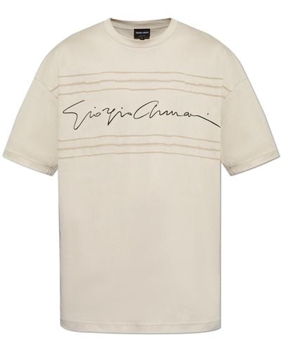 Giorgio Armani T-shirt With Logo, - Natural