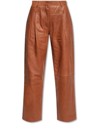Rag & Bone Leslie Pleated Leather Wide-leg Trousers - Brown