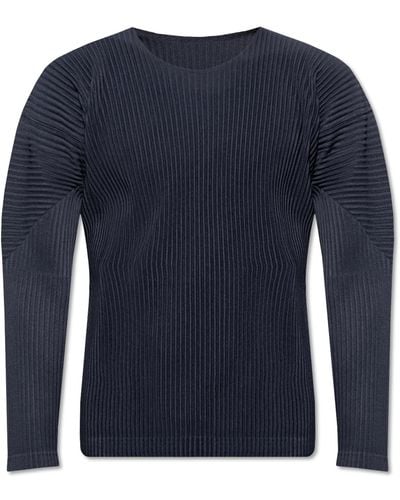 Homme Plissé Issey Miyake Pleated T-shirt With Long Sleeves, - Blue