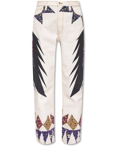 Etro Jeans With Patterned Inserts - Natural