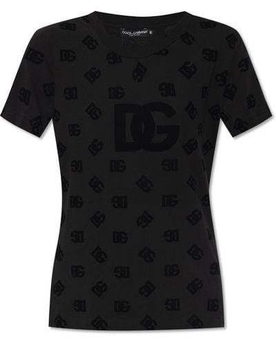 Dolce & Gabbana T-shirt With Velvet Monogram, - Black