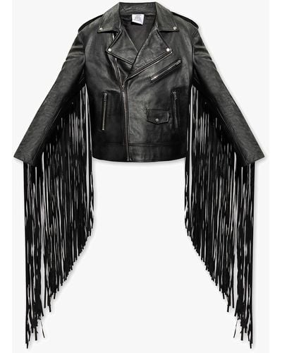 Vetements Leather Jacket With Fringes - Black