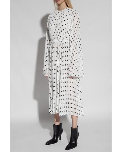 Balenciaga Pleated Dress With Polka Dot Pattern - White