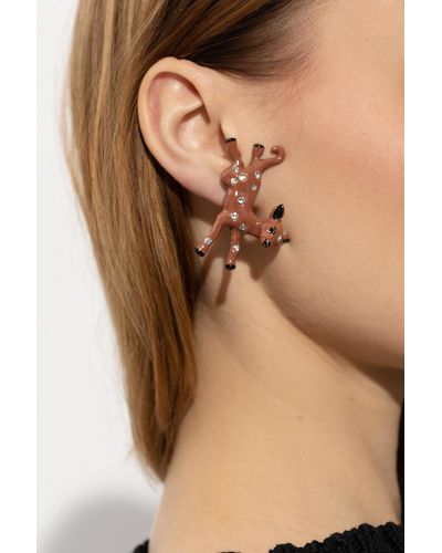 Marni Clip-on Earring With Glossy Crystals, - Brown