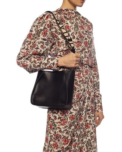 Stella McCartney Shoulder Bag With Perforated Logo - Black