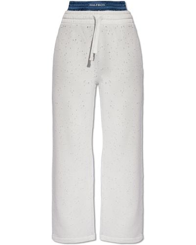 Halfboy Sweatpants With Vintage Effect, - White