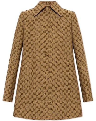 Gucci Coat With Monogram, - Natural