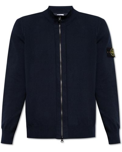 Stone Island Cardigan With Stand-up Collar, - Blue