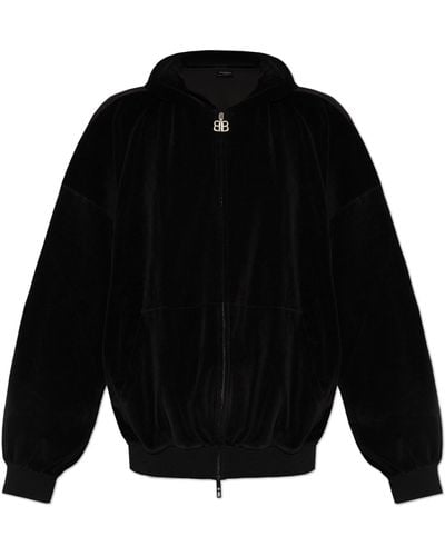 Balenciaga Velour Sweatshirt With Logo - Black