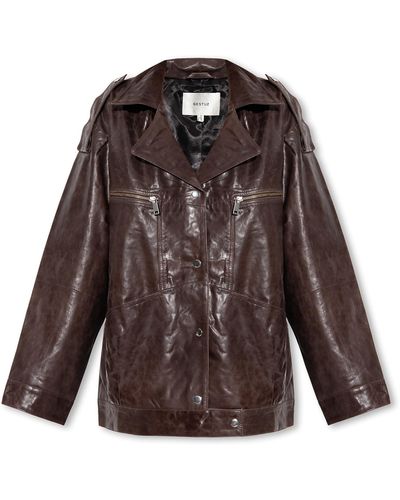 Gestuz ‘Ibbiegz’ Leather Jacket - Brown