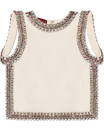 Gucci Crystal-embellished Top, - Natural