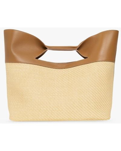 Alexander McQueen The Large Bow Raffia & Leather Tote Bag - Natural