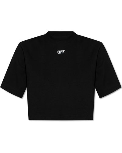 Off-White c/o Virgil Abloh Off- Cropped T-Shirt With Logo - Black