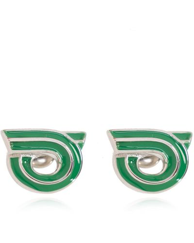 Ferragamo Earrings With Logo, - Green