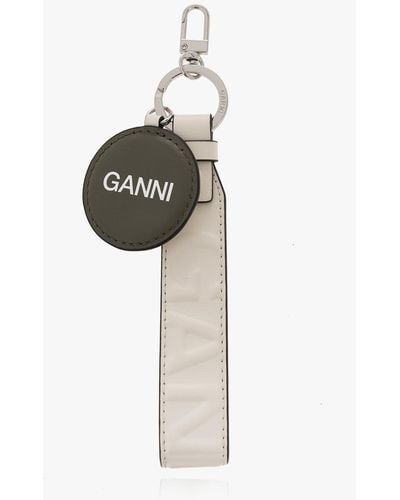 Ganni Logo-printed Keyring - White