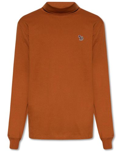 PS by Paul Smith Turtleneck Top With Logo - Brown
