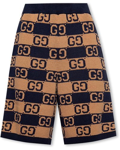 Gucci Monogram-embellished Cotton-blend Relaxed-fit Shorts - Brown