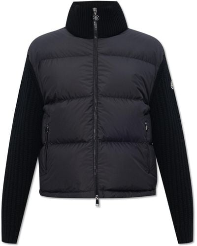 Moncler Down Jacket With Wool Sleeves - Blue