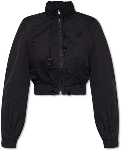 KENZO Cropped Jacket With Logo - Black
