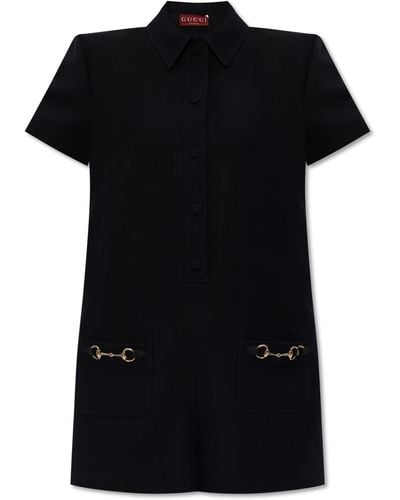 Gucci Jumpsuit With A Collar, - Black