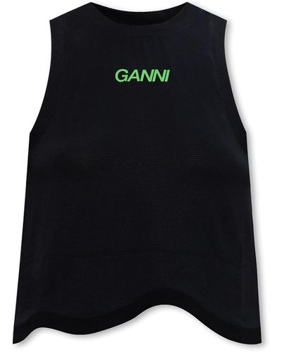 Ganni Sports Top With Logo, - Black