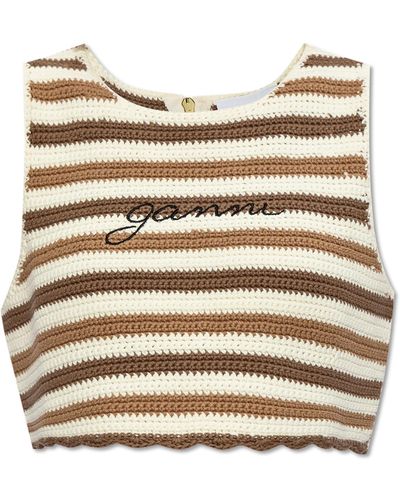 Ganni Striped Pattern Top By , - Natural