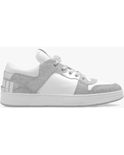 Jimmy Choo Florent Trainers In Leather And Glittery Fabric - White