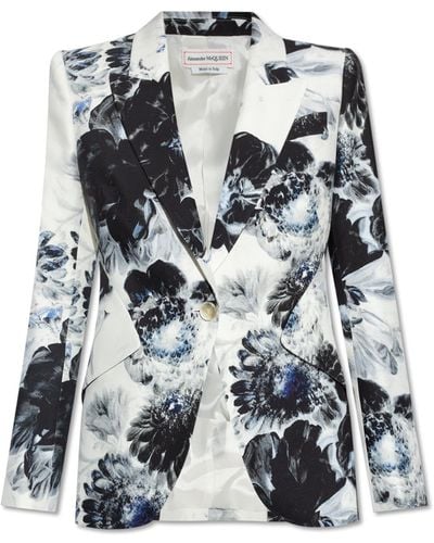 Alexander McQueen Blazer With Floral Motif, - White