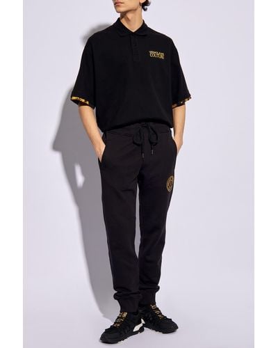 Versace Polo Shirt With Logo, - Black