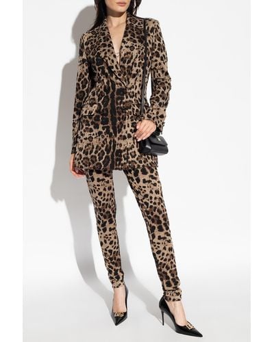 Dolce & Gabbana Leopard Print Leggings, - Natural