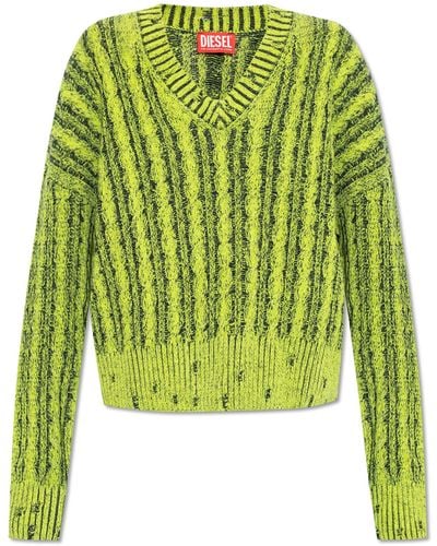 DIESEL Chunky Sweater In Two-tone Cotton - Green