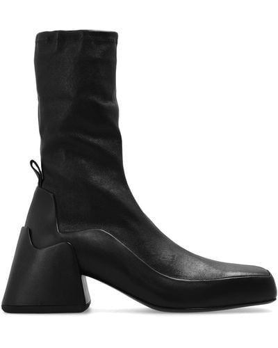 Jil Sander Leather Heeled Ankle Boots - Black