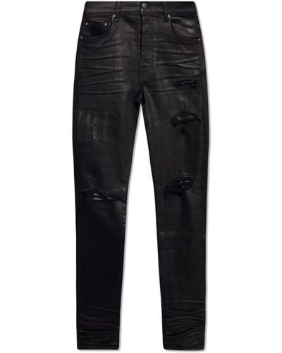 Amiri Waxed Jeans With Logo, - Black