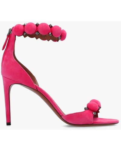 Alaïa Bombe Stud Suede Ankle-Wrap High-Heel Sandals - Pink